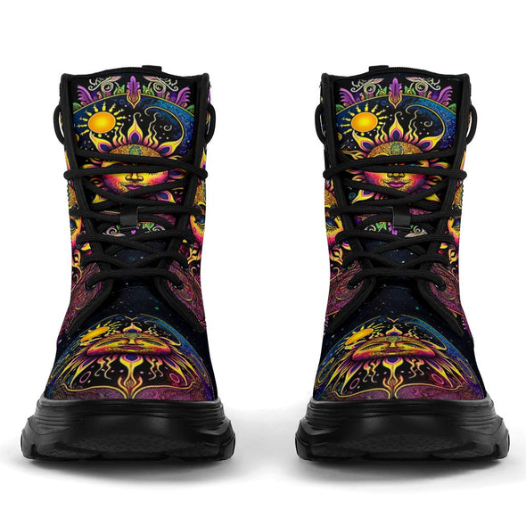 HandCrafted Purple Sun and Moon Chunky Boots - Crystallized Collective
