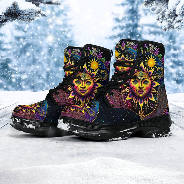 HandCrafted Purple Sun and Moon Chunky Boots - Crystallized Collective