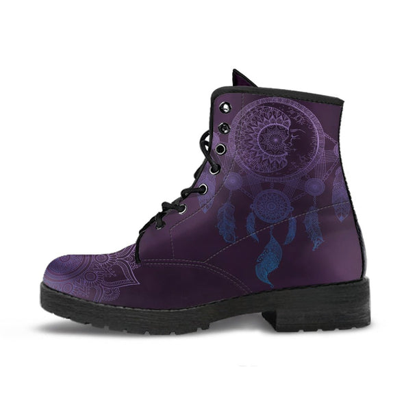 HandCrafted Purple Sun and Moon Dreamcatcher Mandala Boots - Crystallized Collective