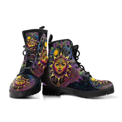 HandCrafted Purple Sun and Moon Mandala Boots - Crystallized Collective