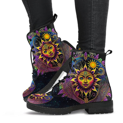 HandCrafted Purple Sun and Moon Mandala Boots - Crystallized Collective