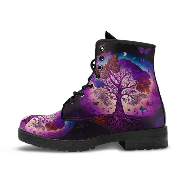HandCrafted Purple Tree of Life and Butterflies Boots - Crystallized Collective