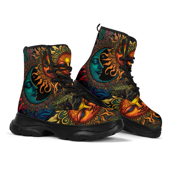 HandCrafted Rustic Sun and Moon Chunky Boots - Crystallized Collective