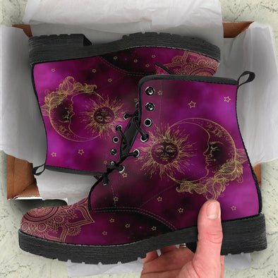 HandCrafted Sun and Moon Purple Mandala Boots - Crystallized Collective