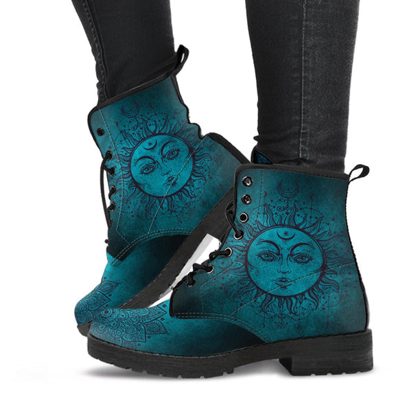 HandCrafted Teal Sun and Moon Boots - Crystallized Collective