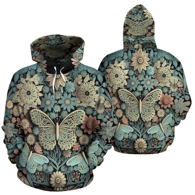 Intricate Butterfly and Flowers Hoodie - Crystallized Collective