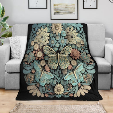Intricate Butterfly Flowers Premium Cottagecore Blanket - Crystallized Collective