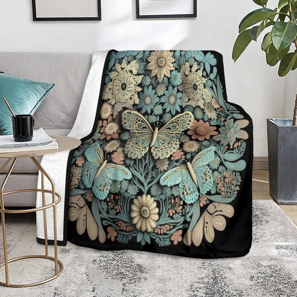 Intricate Butterfly Flowers Premium Cottagecore Blanket - Crystallized Collective