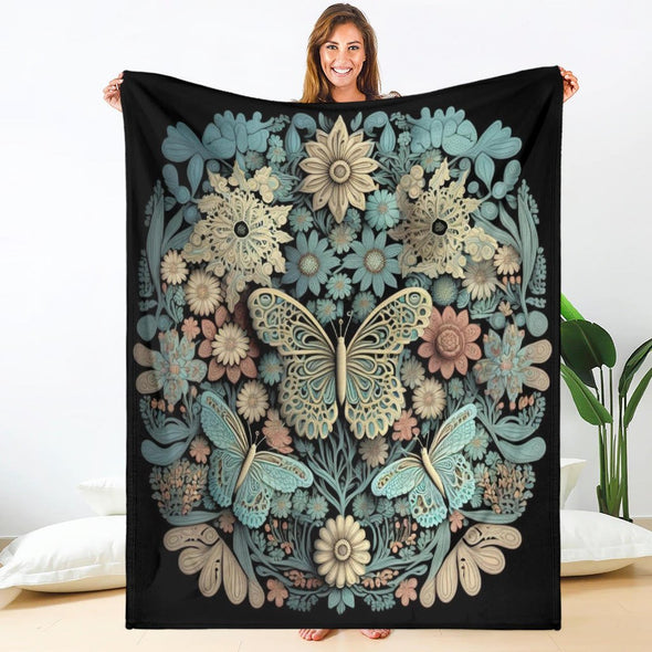 Intricate Butterfly Flowers Premium Cottagecore Blanket - Crystallized Collective