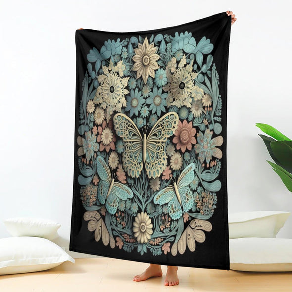 Intricate Butterfly Flowers Premium Cottagecore Blanket - Crystallized Collective
