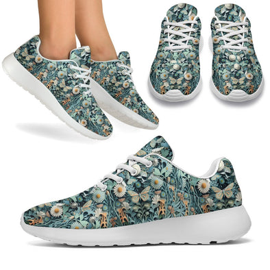 Intricate Cottagecore Flowers and Butterfly Sport Sneakers - Crystallized Collective