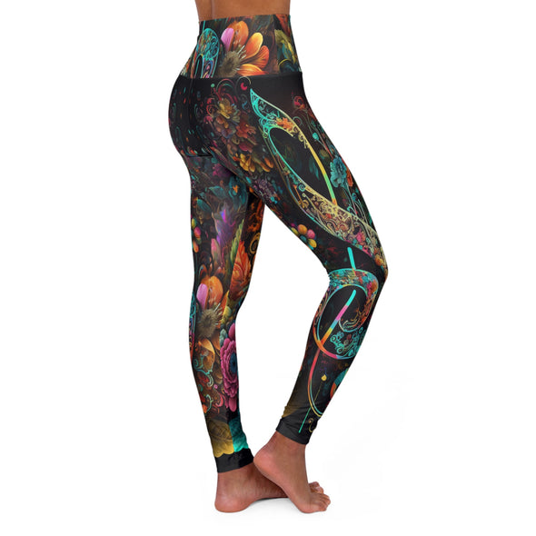 Melodic Garden: Vibrant High-Waist Yoga Leggings - Crystallized Collective