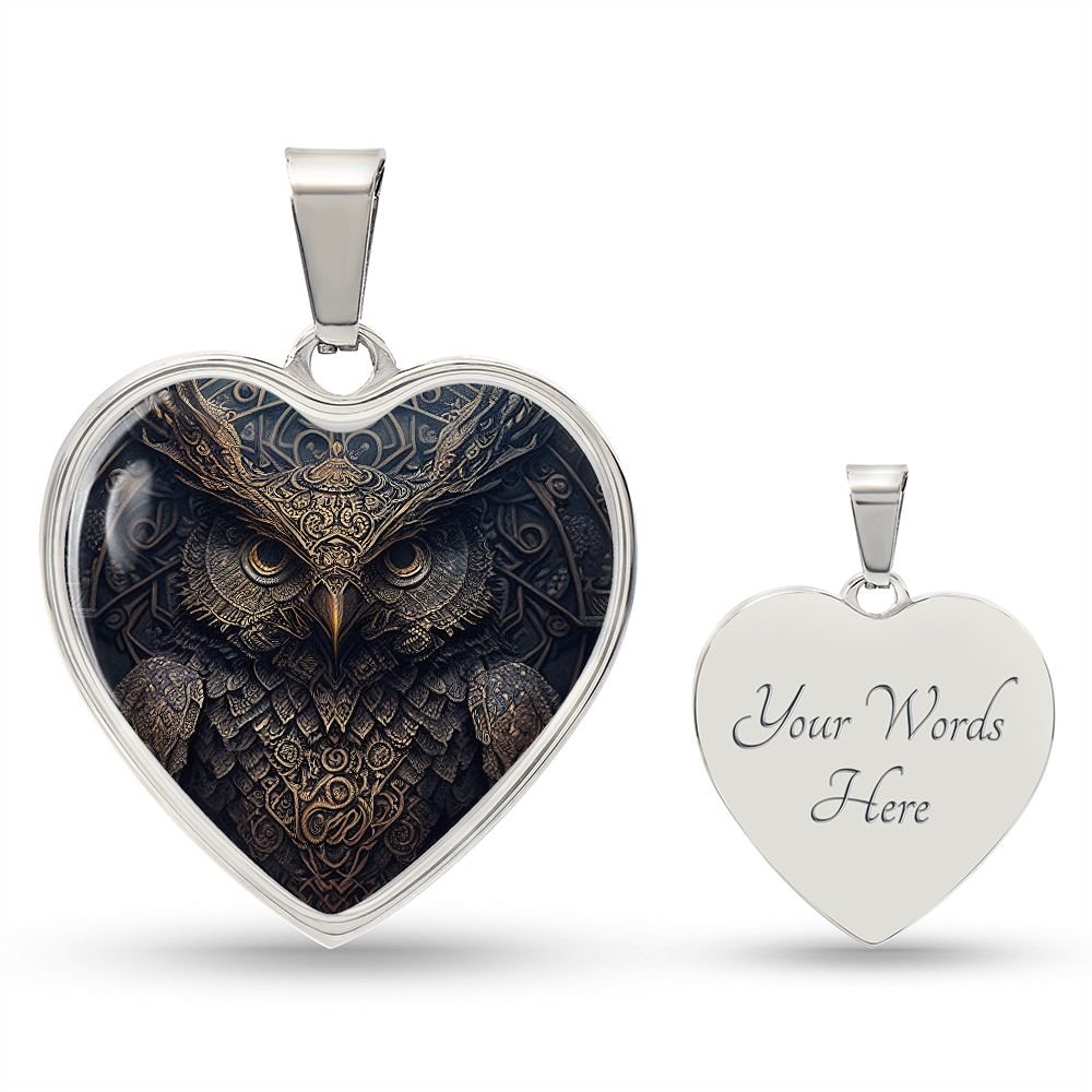 Ornate Owl Heart Necklace - Crystallized Collective