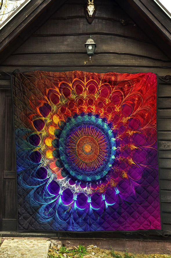 Psychedelic Art Mandala Premium Quilt - Crystallized Collective