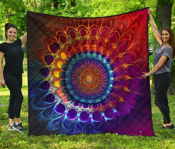 Psychedelic Art Mandala Premium Quilt - Crystallized Collective