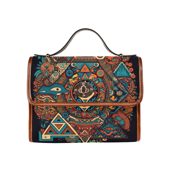 Psychedelic Aztec Canvas Satchel Bag - Crystallized Collective