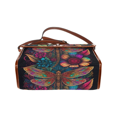 Psychedelic Dragonfly Flowers Canvas Satchel Bag - Crystallized Collective