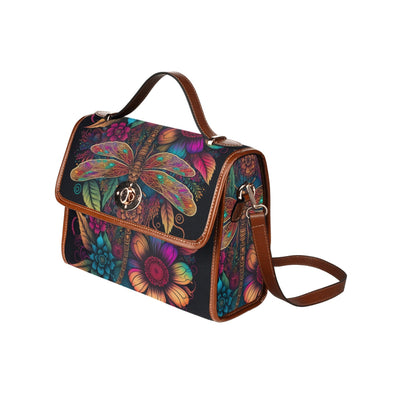 Psychedelic Dragonfly Flowers Canvas Satchel Bag - Crystallized Collective