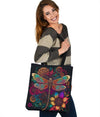 Psychedelic Dragonfly Flowers Tote Bag - Crystallized Collective