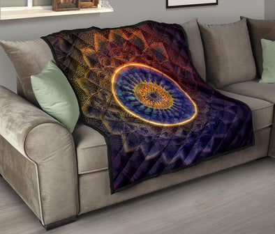 Psychedelic Flower Fractal Mandala Premium Quilt - Crystallized Collective