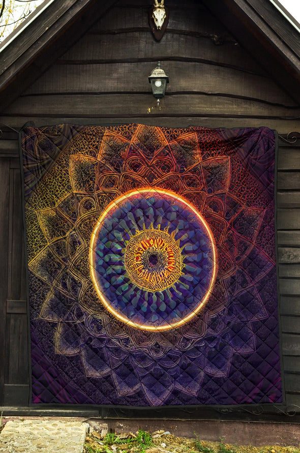Psychedelic Flower Fractal Mandala Premium Quilt - Crystallized Collective