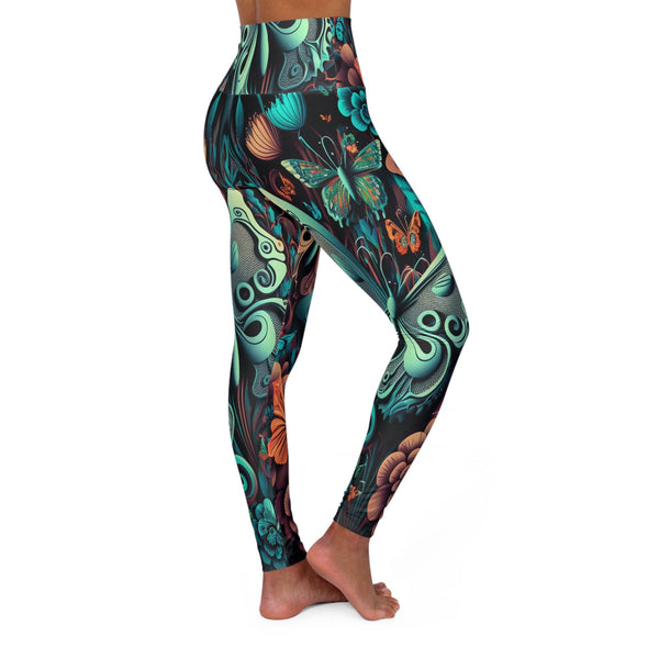 Psychedelic Flowers with Butterflies High Waist Yoga Leggings - Crystallized Collective