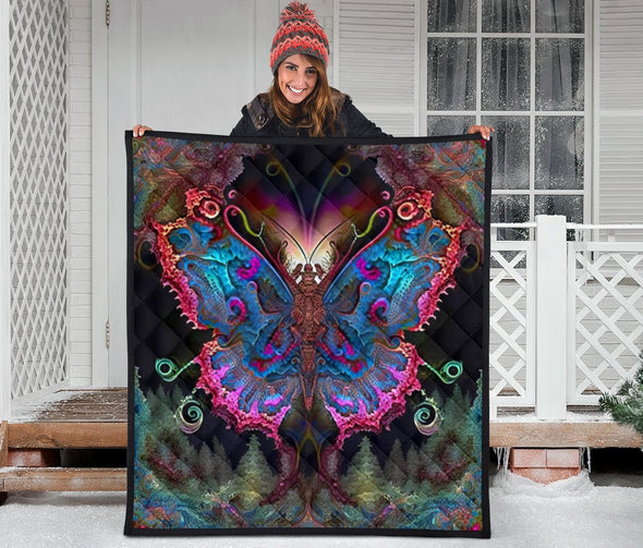 Psychedelic Fractal Butterfly Premium Quilt - Crystallized Collective