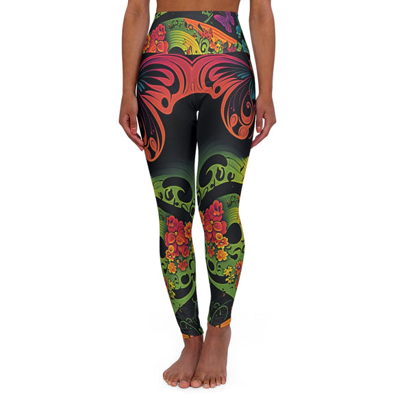 Psychedelic Harmonic Butterfly Flowers High Waist Yoga Leggings: Harmony in Motion - Crystallized Collective