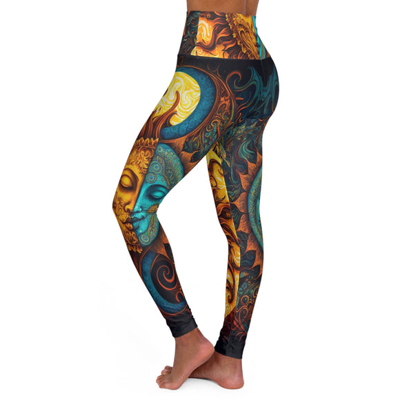 Psychedelic Ornate Sun and Moon High Waist Yoga Legging: Vibrant Serenity - Crystallized Collective