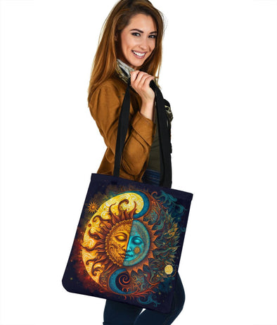 Psychedelic Ornate Sun and Moon Mandala Tote - Crystallized Collective