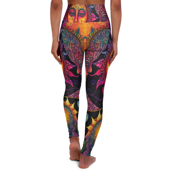 Psychedelic Sun and Moon: Ornate & Colorful High Waist Yoga Legging - Crystallized Collective