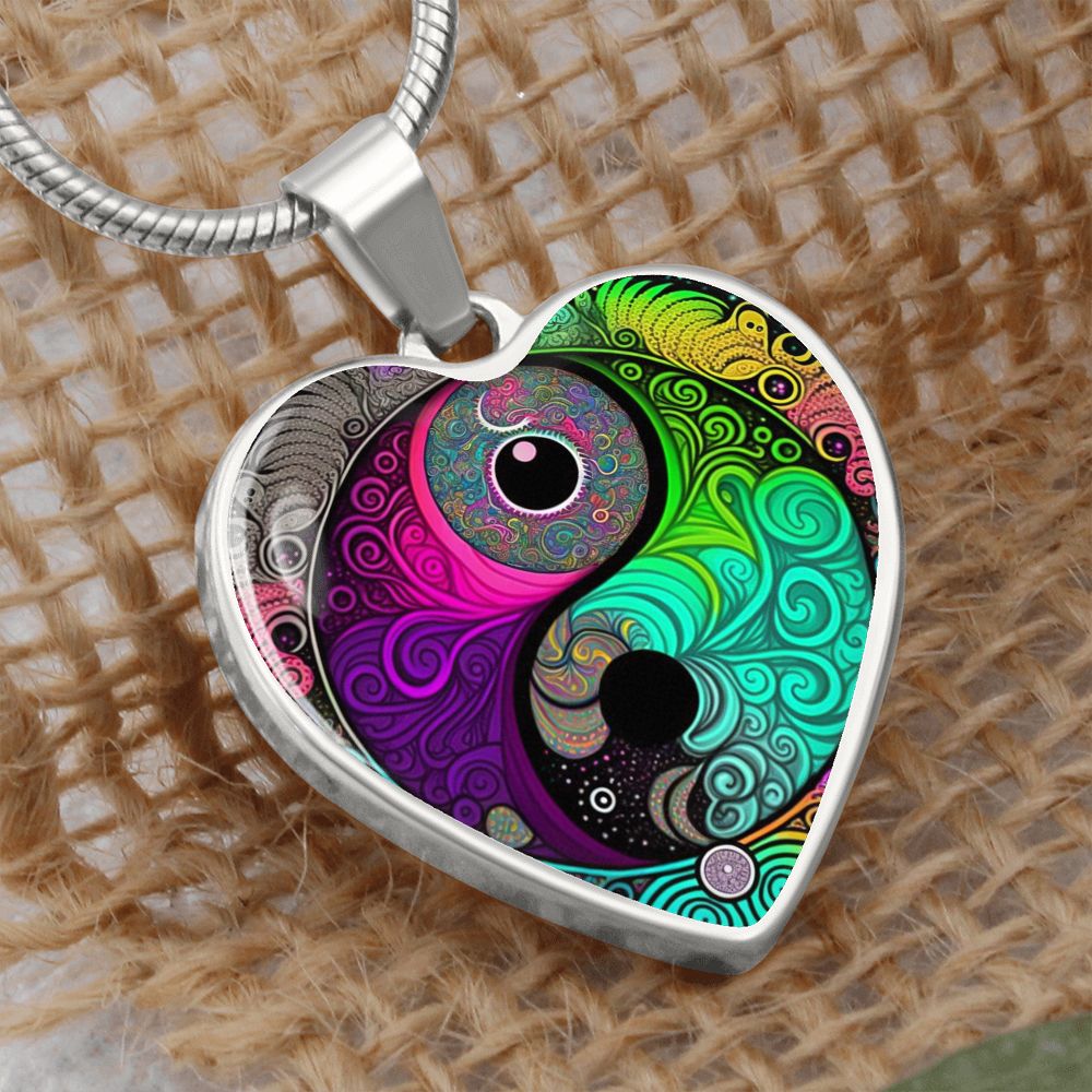 Psychedelic Yin Yang Heart Necklace - Crystallized Collective