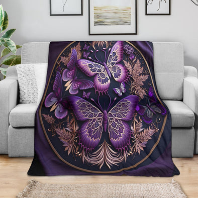 Purple Butterfly Flowers Premium Blanket - Crystallized Collective