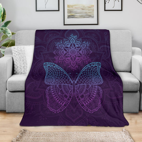 Purple Butterfly Mandala Premium Blanket - Crystallized Collective