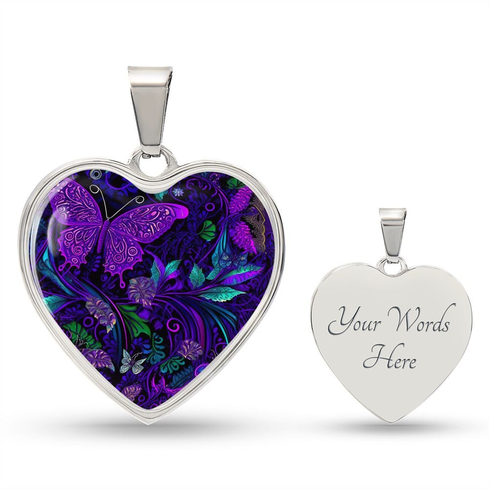 Purple Jungle Butterly Heart Necklace - Crystallized Collective