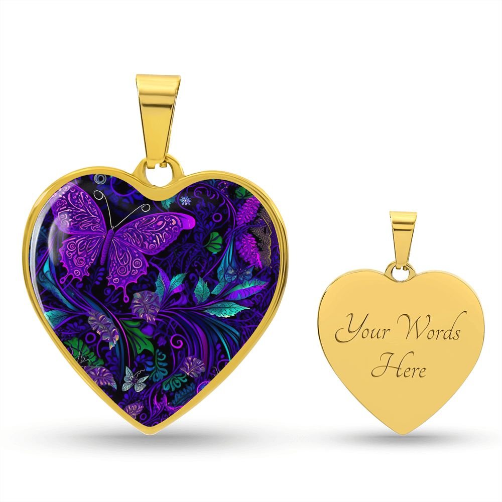 Purple Jungle Butterly Heart Necklace - Crystallized Collective