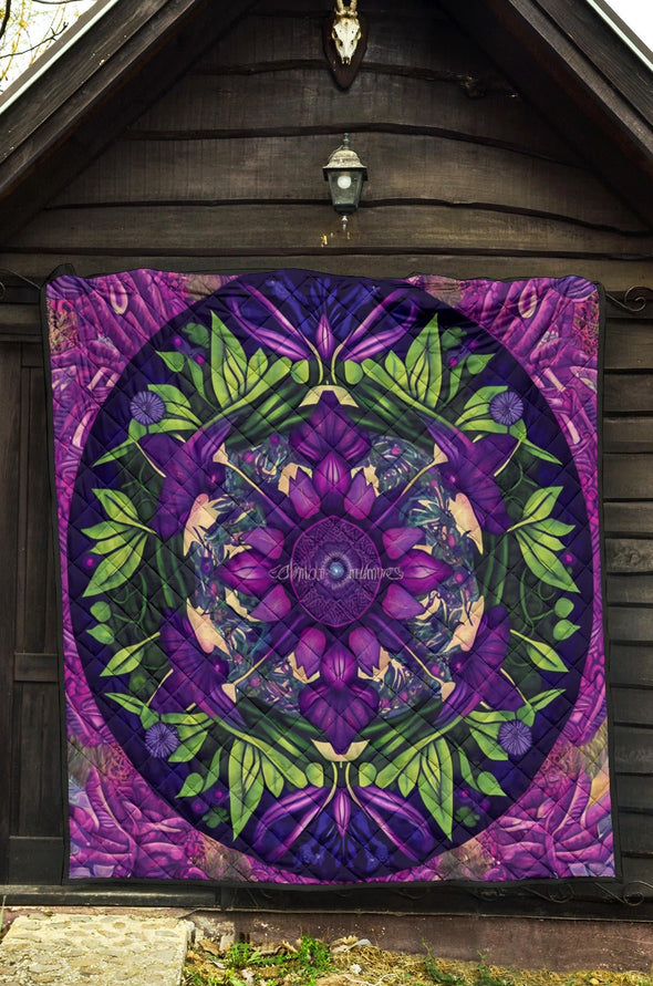Purple Jungle Vines Mandala Premium Quilt - Crystallized Collective