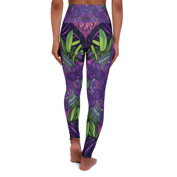 Purple Jungle Vines: Vibrant High Waist Yoga Legging - Crystallized Collective