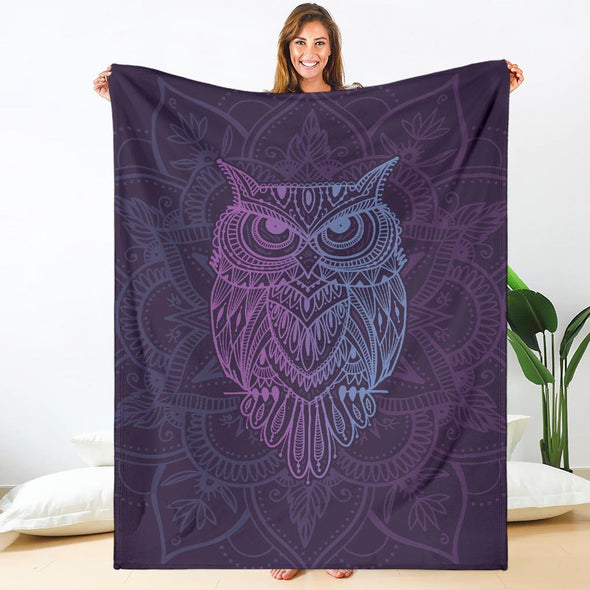 Purple Owl Mandala Premium Blanket - Crystallized Collective