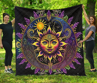 Purple Sun and Moon Mandala Premium Quilt - Crystallized Collective