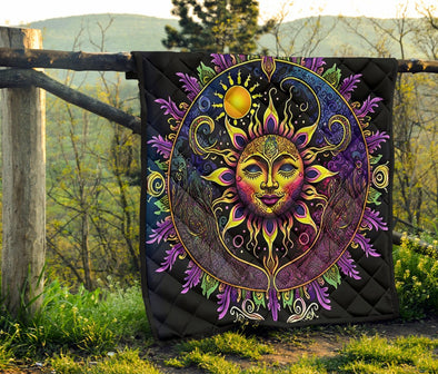 Purple Sun and Moon Mandala Premium Quilt - Crystallized Collective