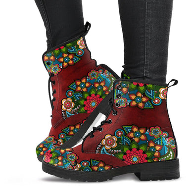 Red Flower Mandala HandCrafted Boots - Crystallized Collective