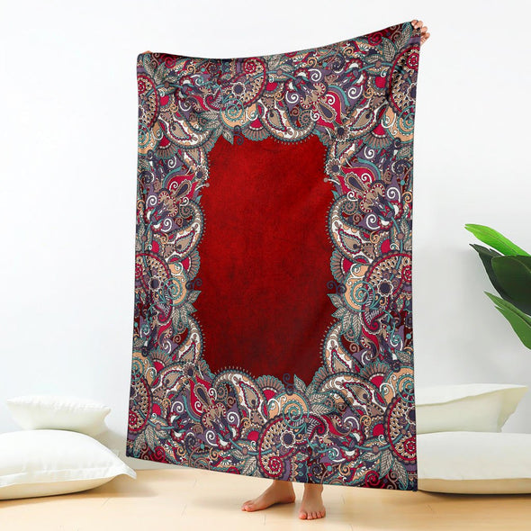 Red Paisley Mandala Premium Blanket - Crystallized Collective