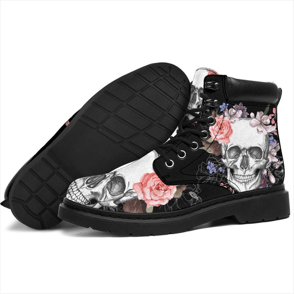 Skull Flowers Suede Boots - Crystallized Collective