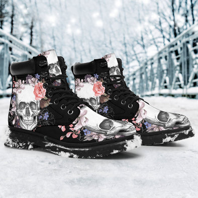 Skull Flowers Suede Boots - Crystallized Collective