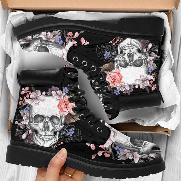 Skull Flowers Suede Boots - Crystallized Collective