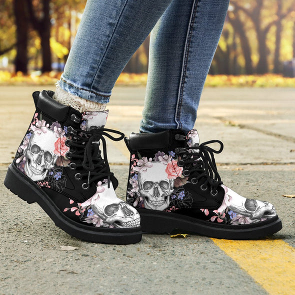 Skull Flowers Suede Boots - Crystallized Collective