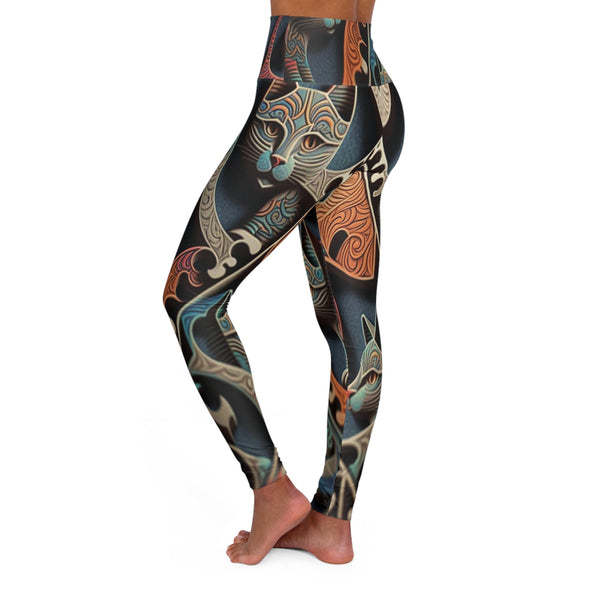 Vibrant Cats Kaleidoscope High Waist Yoga Leggings - Crystallized Collective