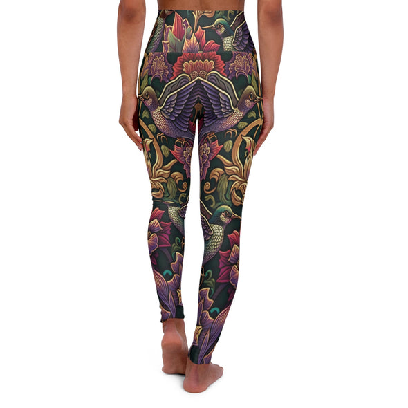 Vibrant Kaleidoscope Hummingbirds High Waist Yoga Legging - Serene Bliss - Crystallized Collective