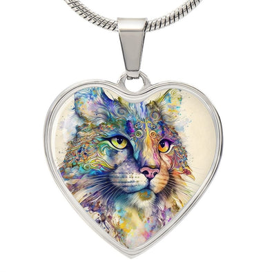 Watercolor Cat Heart Necklace - Crystallized Collective